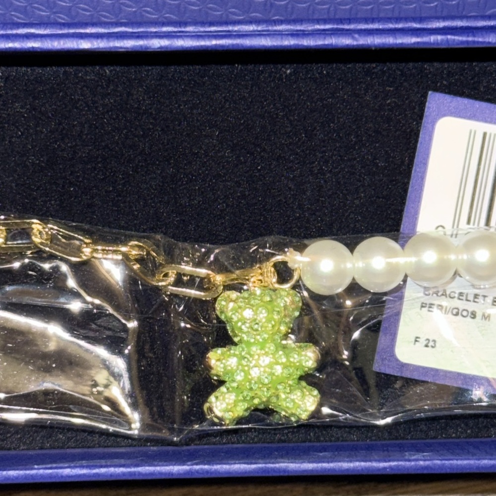 Swarovski NEW Green Gold Tone Plated Teddy Bear Bracelet Sealed💎Sold Out Online💎